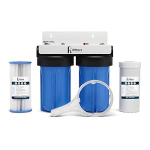 iFilters 2-Stage 10" Well Water Whole House Filtration Complete Commercial Grade System | Removes Sediment, Chlorine, Rust, Odor, Taste, Iron, Heavy Metals | Dual Stage with 1" Ports