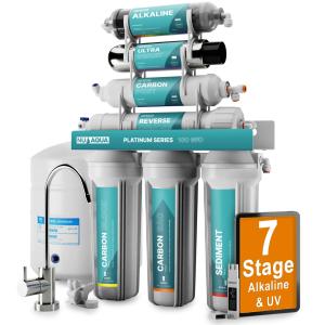 NU Aqua 7-Stage UV & Alkaline Under Sink Reverse Osmosis Water Filter System - 100 GPD RO Filtration & Remineralization - Faucet & Tank - PPM Meter - 100GPD Undersink - Home Kitchen Drinking Purifier