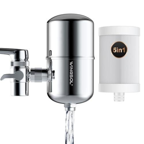 𝗪𝗜𝗡𝗚𝗦𝗢𝗟 Faucet Filter Reduce Heavy Metals 99.6% Lead, Increase Water pH & Taste NSF/ANSI 42&53, 304 Stainless-Steel 220-Gallon 0.1µm Remineralize Water 5-in-1 Function WS-FM001-5in1