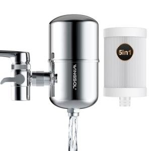 𝗪𝗜𝗡𝗚𝗦𝗢𝗟 Faucet Filter Reduce Heavy Metals 99.6% Lead, Increase Water pH & Taste NSF/ANSI 42&53, 304 Stainless-Steel 220-Gallon 0.1µm Remineralize Water 5-in-1 Function WS-FM001-5in1