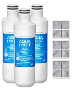 AQUA CREST LT1000PC ADQ747935 Replacement for LG® LT1000P®/PC/PCS ThinQ® Refrigerator Water Filter, LMXS28626S, LFXS26973S, MDJ64844601, ADQ74793501, ADQ74793502 and LT120F® Air Filter, 3 Combo