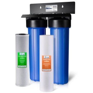 iSpring WGB22B 2-Stage Whole House Water Filtration System with 20” x 4.5” Fine Sediment and Carbon Block Filters, Removes 99% of Chlorine