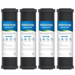 Waterdrop 2.5" x 10" Whole House CTO Carbon Water Filter Cartridge, 1 Micron Carbon Sediment Water Filter Replacement for DuPont® WFPFC8002, Culligan® D-10A, CBC-10, GE® FXWTC, GXWH20T, Pack of 4