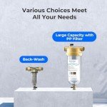 Waterdrop Spin Down Sediment Filter, Backwash Whole House Water Filter System for Well Water, 40-50 Micron, 1" MNPT + 3/4" FNPT + 3/4"MNPT, Traps Sand, BPA Free, WD-RPFK