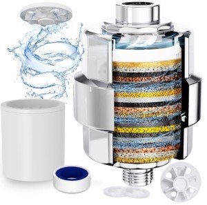 Shower Filter, EMBATHER 20 Stage Shower Head Filter for Hard Water Remove Chlorine/Fluoride/Heavy Metals,High Output Shower Softener Filter for Hair, 1 Cartridge –Polished Chrome