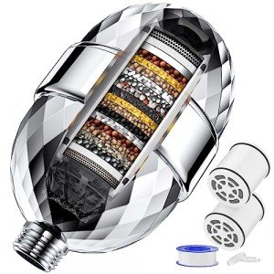 OCEMY 20 Stage Shower Filter Shower Head Filter with 2 Replaceable Cartridges High Output Shower Water Filter for Hard Water Removing Chlorine Fluoride Heavy Metals,Polished Chrome