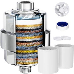 Shower Filter, EMBATHER 20 Stage Shower Head Filter for Hard Water Remove Chlorine/Fluoride/Heavy Metals,High Output Shower Softener Filter for Hair, 2 Cartridge –Polished Chrome