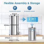 AQUA CREST Gravity Water Filter System, 304 Stainless Steel Countertop System with 4 Filters and Anti-Slip Stand, Reduce Fluoride and Chlorine, 2.25G, for Home, Camping, RVing, Off-Grid, Emergencies