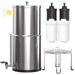 Cobectal Gravity-fed Water Filter System, 2.25G Countertop Water Filter System with Black Elements & Fluoride, 304 Stainless Steel Water System with Water Level Window, Anti-Slip Stand & Water Spigot
