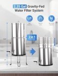 Cobectal Gravity-fed Water Filter System, 2.25G Countertop Water Filter System with Black Elements & Fluoride, 304 Stainless Steel Water System with Water Level Window, Anti-Slip Stand & Water Spigot