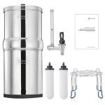 FACHIOO Gravity-fed Water Filter System, 2.25 Gallon Stainless Steel Countertop System with 2 Ceramics Filters Washable Filters, Metal Water Level Spigot and Stand,Reduce up to 99% Chlorine