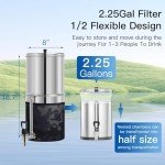FACHIOO 2.25G Gravity Water Filter System, 304 Stainless Steel Countertop System with 2 Ceramic Filters and Stainless Steel Spigot, Reduce Chlorine, for Home, Camping, RVing, Off-Grid, Emergencies