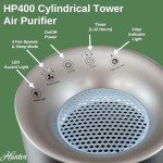 Hunter HP400 Round Air Purifiers for Home, True HEPA Air Purifier Tower for Pets, Odors, Allergens, Smoke, Dust, VOC's. HEPA Air Purifiers for Bedroom and Small Room. Black and Silver