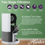 Hunter HP400 Round Air Purifiers for Home, True HEPA Air Purifier Tower for Pets, Odors, Allergens, Smoke, Dust, VOC's. HEPA Air Purifiers for Bedroom and Small Room. Black and Silver