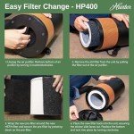 Hunter HP400 Round Air Purifiers for Home, True HEPA Air Purifier Tower for Pets, Odors, Allergens, Smoke, Dust, VOC's. HEPA Air Purifiers for Bedroom and Small Room. Black and Silver