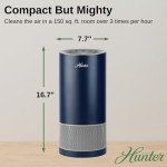 Hunter HP400 Round Air Purifiers for Home, True HEPA Air Purifier Tower for Pets, Odors, Allergens, Smoke, Dust, VOC's. HEPA Air Purifiers for Bedroom and Small Room. Black and Silver