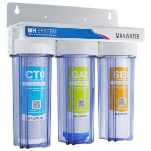 Max Water 3 Stage (Good for City Water) 10 inch Standard Water Filtration System for Whole House - Sediment + GAC + CTO Post Carbon - ¾ Inlet/Outlet - Model : WH-SC2