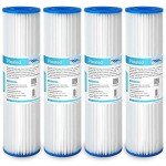 Membrane Solutions 20 Micron Pleated Polyester Sediment Water Filter 10"x2.5" Replacement Cartridge Universal Whole House Pre-Filter Compatible with W50PE, WFPFC3002, SPC-25-1050, FM-50-975 - 4 Pack