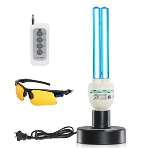 COOSPIDER UV Lamp w/Remote Control 36W UVC Light Bulb with Base for Basement/Storehouse/Car, 3-Gear Timer 15/30/60 Minutes E26 110V CTUV-36 (with Ozone)
