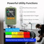 JINGCHEN Portable 3-in-1 Carbon Monoxide detectors air Quality Monitor co Gas Alarm with Temp Humidity-Peak Recording graphs Battery Adjustable Alarm Trigger-Ideal for Travel rv Camping