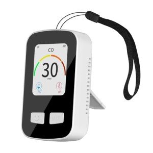 Portable Carbon Monoxide Detector, 3in1 Travel Carbon Monoxide Detector Portable Temperature Monitor Humidity Meter, Portable CO Detector for Travel with Kickstand & Lanyard