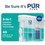 PUR PLUS 30-Cup Water Filter Dispenser with 1 Lead-Reducing PUR PLUS Filter, Dishwasher Safe, Powerful Filtration, Large Capacity with Slim, Space-Saving Design, White (DS1811Z)