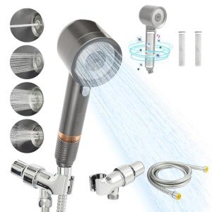 Shower Filter for Hard Water, High Pressure Water Softener for Shower Head with 2pcs Carbon Filter Remove Chlorine, Heavy Metals, Toxic Chemicals Reduces Dry Itchy Skin 4 Spray Mode with Hose Bracket
