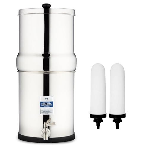 Survivor Filter Gravity Water Filter System - Stainless Steel Countertop, 2.25 Gallon Ceramic Filters for Home and Outdoors, Eliminates Viruses, Bacteria, and Parasites