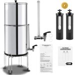 2.25 Gallon Gravity-fed Water Filter System by Fetechmate, 304 Stainless Steel Ultra-Filtration Gravity Water Filter System Bundle with Water Filter, Metal Water View Spigot and Detachable Stand