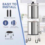 ICEPURE Gravity-fed Water Filter System, 2.35G Stainless-Steel 304 Countertop Filter System with 2 Black Carbon Filters, Providing Clean&Clear&Fresh Water, Used for Camping, RVing, Emergencies, Home