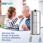 ICEPURE Gravity-fed Water Filter System, 2.35G Stainless-Steel 304 Countertop Filter System with 2 Black Carbon Filters, Providing Clean&Clear&Fresh Water, Used for Camping, RVing, Emergencies, Home