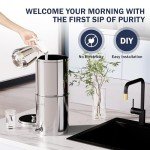 Frizzlife G210 Gravity-Fed Water Filter System, NSF Certified Element Reduces 99% Chlorine, Bad Taste & Odor, 10+ Impurities, 304 Stainless Steel Countertop System for Home, Emergency, 2.25G