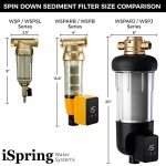 iSpring WSP50ARB Spin Down Sediment Water Filter, Reusable with Touch-Screen Auto Flushing Module and Built-in Housing Scraper, Brass Top Clear Housing, 50 Micron
