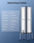 CO-Z Gravity Fed Water Filter System, 2.25 Gal Countertop Water Filtration System, Stainless Steel Gravity Water Purifier with 2 Carbon Filters, Chamber Stand & Water Spigot, NSF/ANSI 42 Certification