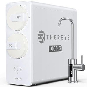 Thereye 8 Stage Reverse Osmosis System, 1000 GPD Tankless Reverse Osmosis Water Filter, Under Sink RO Water Filtration System, Reduce PFAS & TDS, Smart LED Faucet, 2:1 Pure to Drain, White