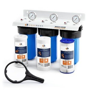 Aquaboon 3-Stage Whole House Water Filter System for Sediment & Odors Reduction Comes with 10" House Water Filters, Wrench, Bracket, Gauge & Release