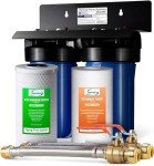 iSpring WGB21B 2-Stage Whole House Water Filtration System with 3/4 inch Push-Fit Braided Stainless Steel Hose Connectors and Ball Valve