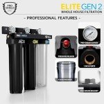 PRO+AQUA Elite Series GEN2 PRO-100-E 3-Stage Whole House Water Filtration System for City & Well Water with Pressure Gauges | Reduces Contaminants, Sediment, Chemicals, Heavy Metals, with 1” Ports
