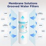 Grooved Sediment Water Filter Cartridge (6 Pack), Membrane Solutions 5 Micron Whole House Water Filter Universal Replacement 10"x2.5" for 10 inch RO Unit, Whole House Under-Sink Filtration System