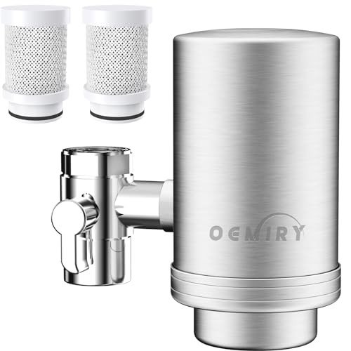 OEMIRY NSF/ANSI 42 Certified Faucet Water Filter, Stainless Steel Faucet Water Filter for Kitchen Sink, Reduces 99.99% Lead, Chlorine, Heavy Metals, Bad Taste & Odor (2 Filters Included)