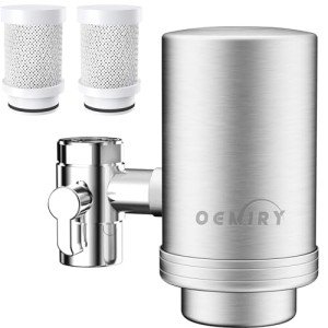 OEMIRY NSF/ANSI 42 Certified Faucet Water Filter, Stainless Steel Faucet Water Filter for Kitchen Sink, Reduces 99.99% Lead, Chlorine, Heavy Metals, Bad Taste & Odor (2 Filters Included)