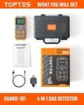 TopTes Guard-101 4 Gas Monitor Multi Gas Detector for H2S, CO, LEL and O2, with Vibration, Visual and Audible Alarms, 14h Long Battery Life, Safety Explosion-Proof, Gas Monitor for Work, Home - Orange