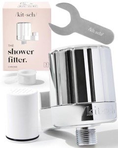 Kitsch Shower Head Filter for Hard Water - Water Softener for Shower, Hardwater Filter for Showerhead, Improves Hair, Nails & Skin, Removes Chlorine, Heavy Metals & Other Harmful Substances - Chrome