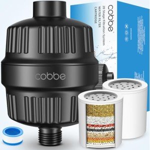 Cobbe Shower Filter for Hard Water Shower Head Filter - with Replaceable Filter Cartridges - High Output Shower Water Filter for Removing Chlorine and Harmful Substance, Matte Black