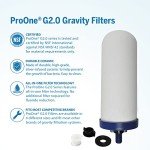 ProOne Traveler+ Stainless-Steel Gravity Water-Filter System, 2.25-Gallon Water Capacity, Countertop Water Dispenser for Home and Travel with Two 7-Inch Filter and Wire Stand