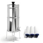 ProOne Big+ Stainless-Steel Gravity Water Filter System, 3-Gallon Water Capacity, Countertop Water Dispenser for Home, Camping, and Travel w/ (3) 9-inch Filters & Wire Stand