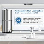 Purewell Gravity-Fed Water Filter System, 1.5 Gallon Stainless Steel Countertop Filtration System with 2 Black Purification Elements and Metal Spigot for Home and Outdoor Use（with Stand）