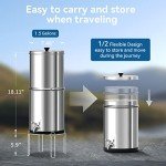 Purewell Gravity-Fed Water Filter System, 1.5 Gallon Stainless Steel Countertop Filtration System with 2 Black Purification Elements and Metal Spigot for Home and Outdoor Use（with Stand）