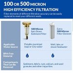 SimPure 100/500 Micron Spin Down Sediment Filter, Reusable Whole House Sediment Water Filter, Pre-Filtration System for City/Well water, 1" MNPT + 3/4" FNPT + 3/4"MNPT, BPA Free