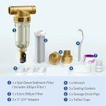 SimPure 100/500 Micron Spin Down Sediment Filter, Reusable Whole House Sediment Water Filter, Pre-Filtration System for City/Well water, 1" MNPT + 3/4" FNPT + 3/4"MNPT, BPA Free